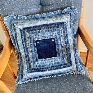 Recycled Denim Throw Pillow with pocket and insert